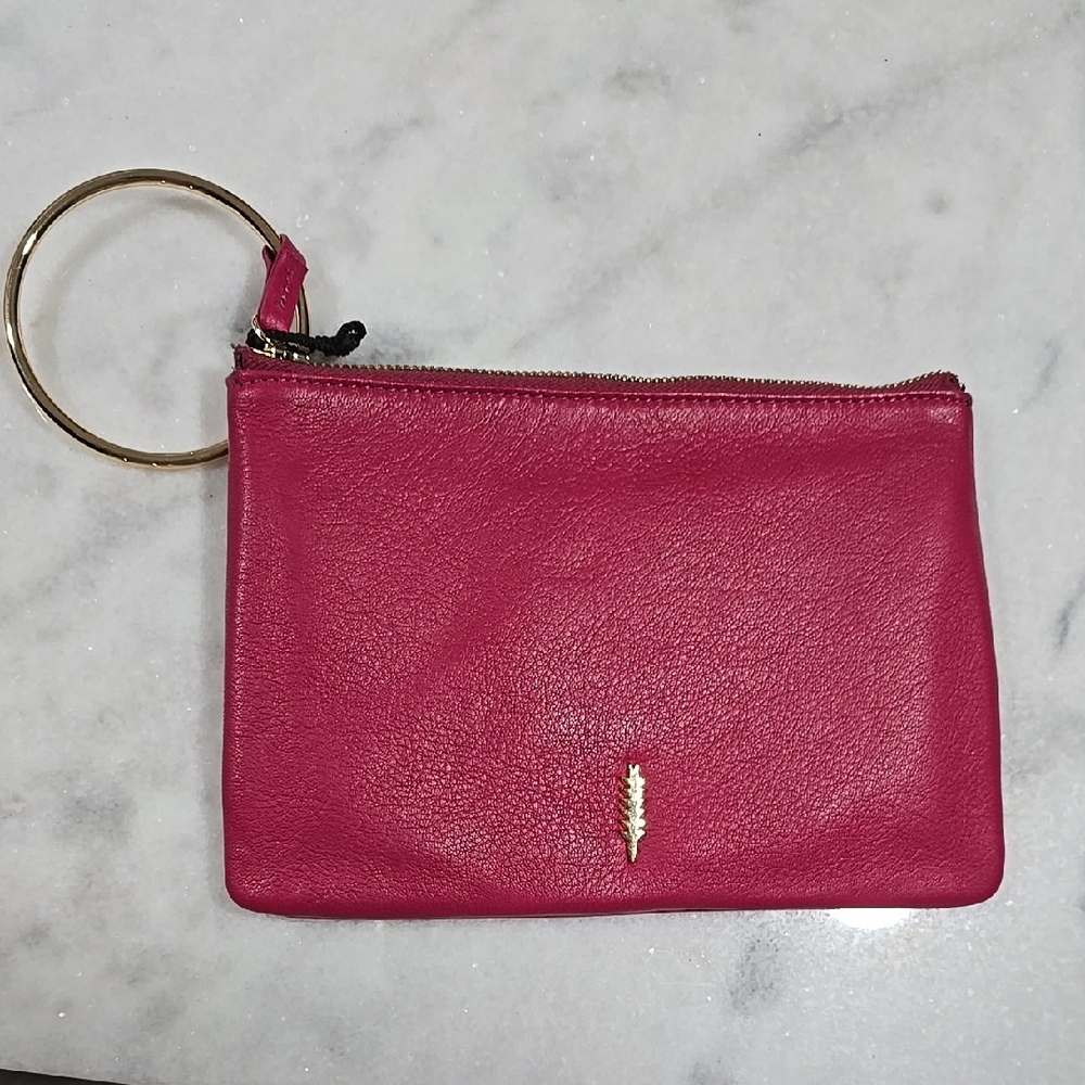 Pink Leather Wristlet with Gold Accent